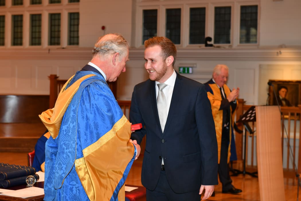 Julien Van Mellaerts receiving the Royal College of Music Tagore Gold Medal from HRH The Prince of Wales.