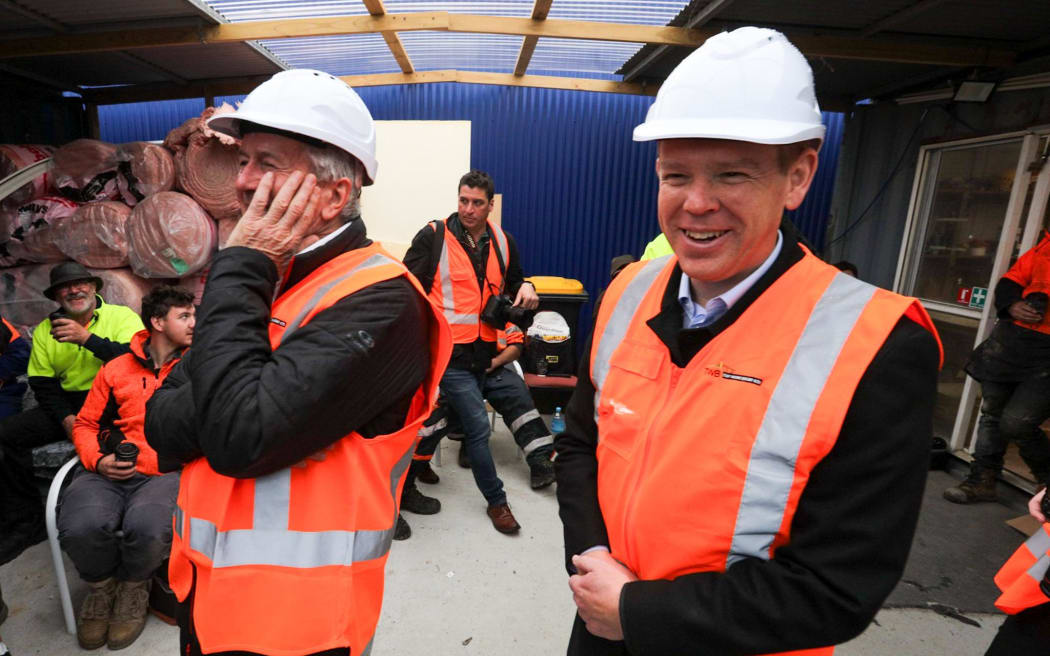 Labour Party leader Chris Hipkins, in Greymouth, visiting the under-construction Pounamu Pathway project with local MP Damien O'Connor, 14 September 2023.