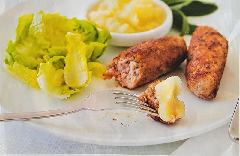 Homemade sausages with salad.