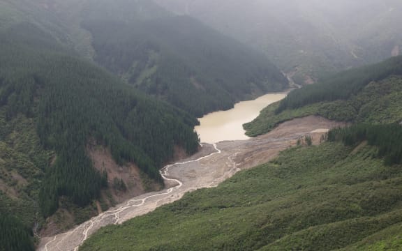 A new lake has formed by a landslide in the Waiorongomai Valley, Gisborne.