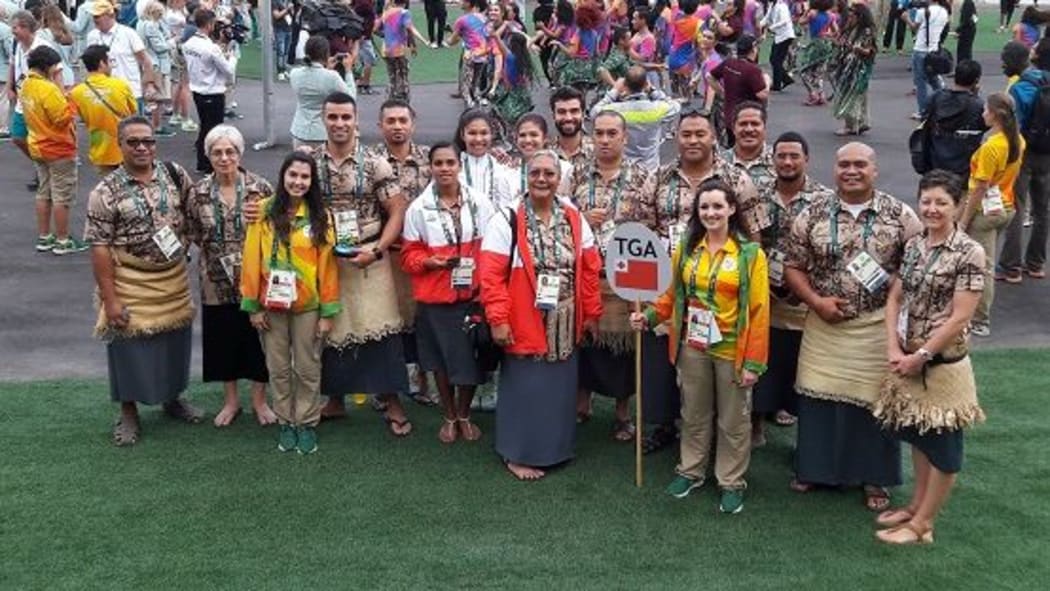 Team Tonga at their Welcoming Ceremony in the Olympic Village.