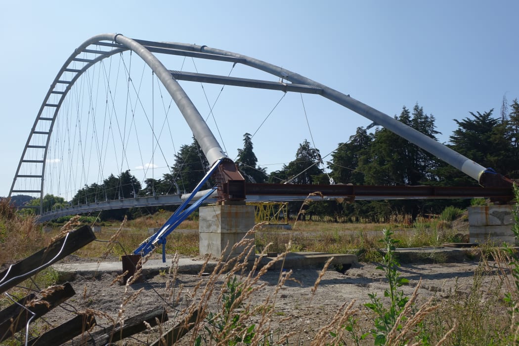 The $2.5 million Upokongaro Cycle Bridge has been sitting in a paddock since late 2018.    The $2.5 million Upokongaro Cycle Bridge has been sitting in a paddock since late 2018.