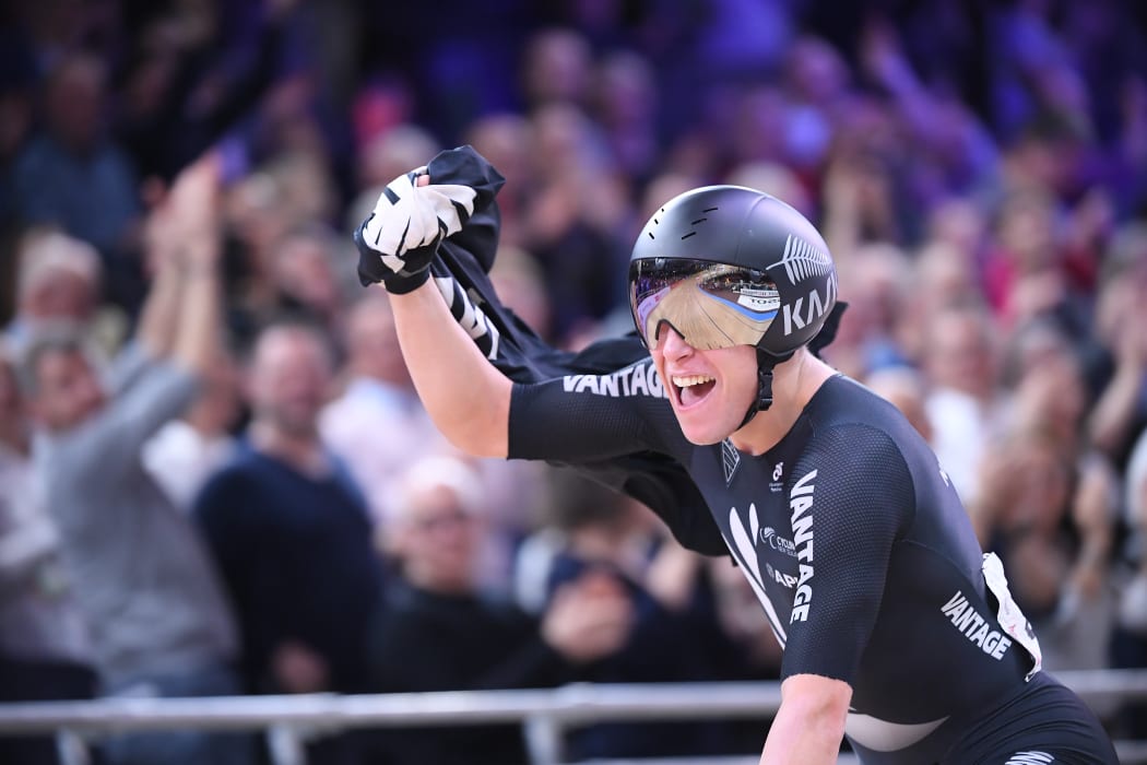 Corbin Strong from New Zealand cheers after his victory at the World Championships on 29 February, 2020.