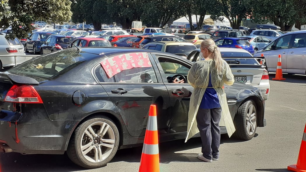Many families with children queued up for Covid-19 testing at Whanganui Hospital today.