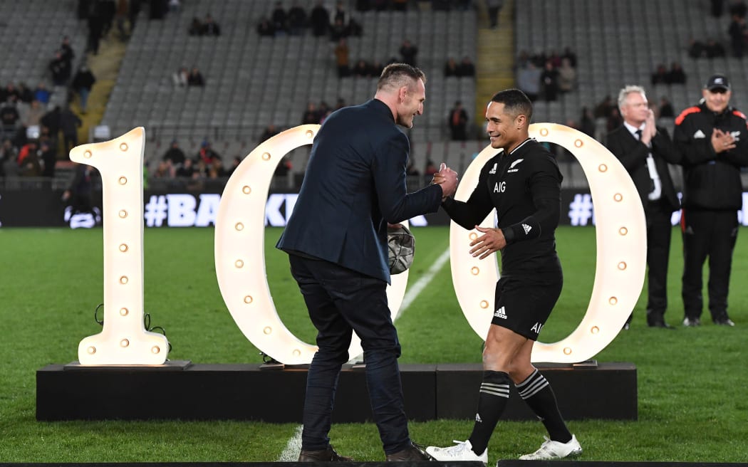 Aaron Smith 100 caps.
All Blacks v Australia, Bledisloe Cup. Eden Park, Auckland, New Zealand. Saturday 7 August 2021.