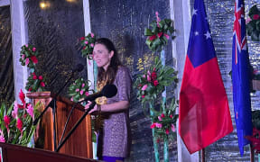 PM Jacinda Ardern gives a speech In Samoa