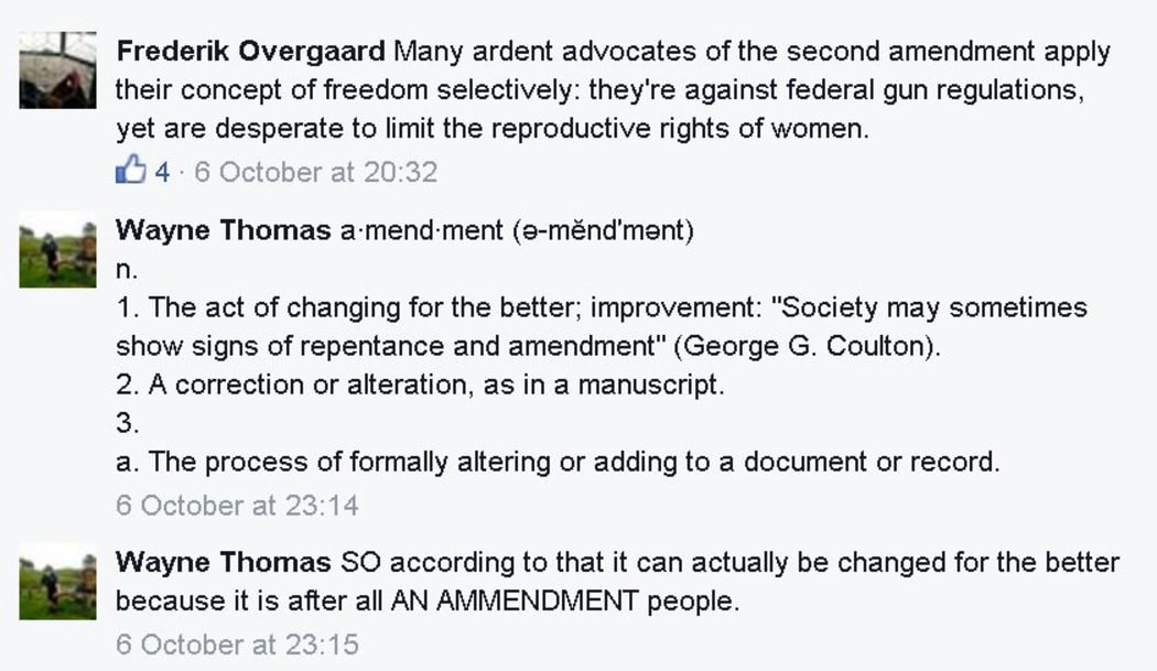 Facebook comments on Toby and Toby take aim at gun control.