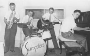 The Swingsters 1957 Magness Recording Studio in Auckland. Kevin Paul,  Bruce King, Ron McDonald, Dick Blundell.