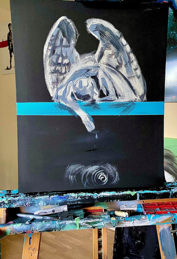 Painting by retired Senior Sergeant David Laumatia, a tribute to slain officer Constable Matthew Hunt
