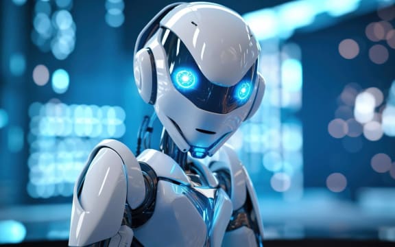 3D robot rendering, sleek and minimalist style