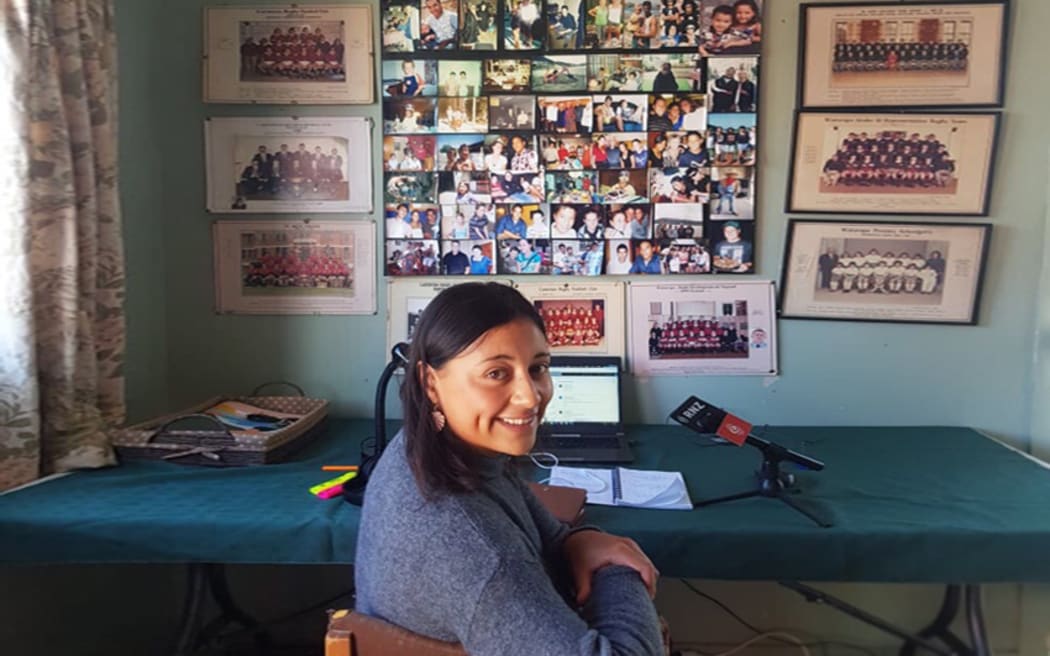 Te Aniwa Hurihanganui working from her grandparents' shed during the Covid-19 lockdown