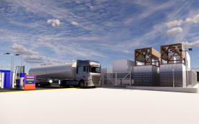 An artist's impression of the Hiringa Energy's green hydrogen fuelling stations, which will support hydrogen-powered trucks.