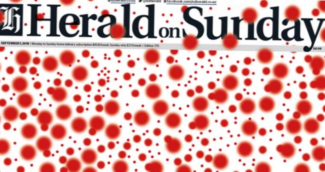 Last weekend's Herald on Sunday marks 973 known measles cases with an angry red dot each.