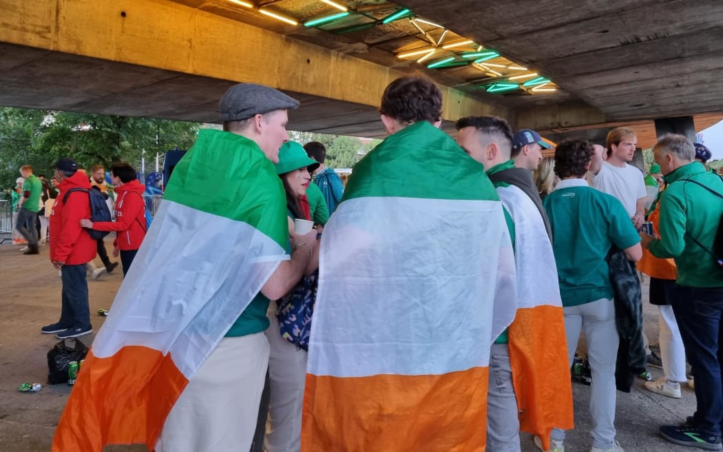 Irish rugby fans outside the Stade de France, before the All Blacks vs Ireland quarter final match, on 15 October, 2023.