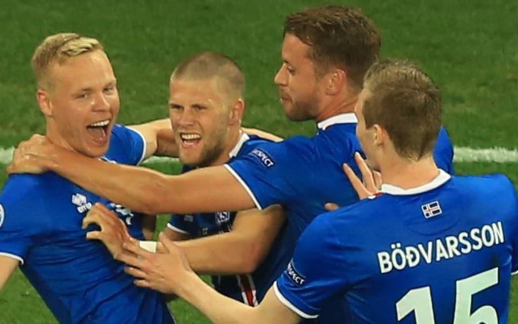 England v Iceland - Iceland players celebrate their 2nd goal.