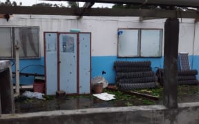 A destroyed, now roofless, health centre on the Vanuatu island of Ambrym.