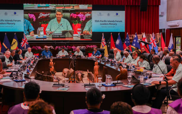 Leaders at the round table for the 55th Pacific Islands Forum Leaders Meeting Plenary in Koror, Palau. 2 September 2026.