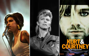 Composite picture of British singer Amy Winehouse performing on 29 June 2007 in France, British singer David Bowie on stage during a concert in La Courneuve on July 3, 1987 and Kurt and Courtney 1998 documentary promotional shot.