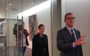 The head of the SIS Rebecca Kitteridge and the head of the GCSB, Andrew Hampton arrive at Parliament.
