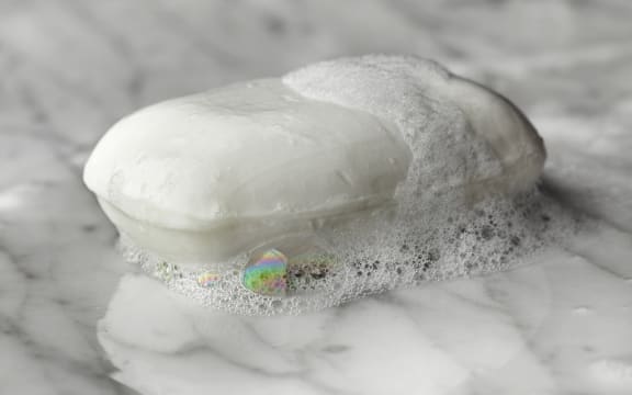 Bar of wet white soap