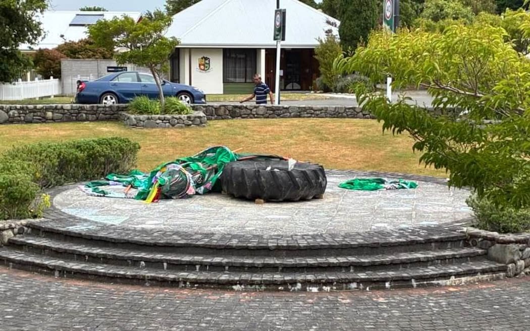 The handmade sustainable Christmas tree in central Featherston after it was destroyed.