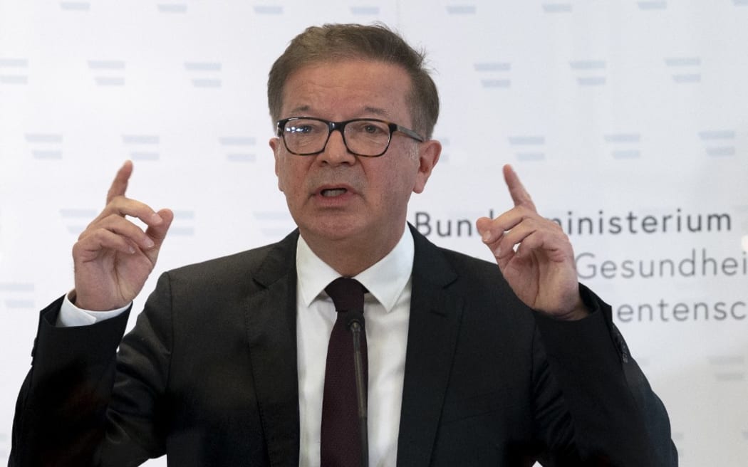 Austria's Health Minister Rudolf Anschober addresses a press conference on April 13, 2021 in Vienna to give a "personal statement" amid the novel coronavirus / COVID-19 pandemic. (Photo by JOE KLAMAR / AFP)