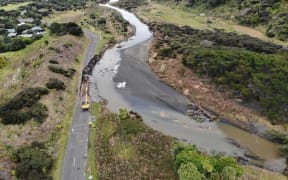 Te Henga Bethells Beach road after a big storm hit west Auckland.