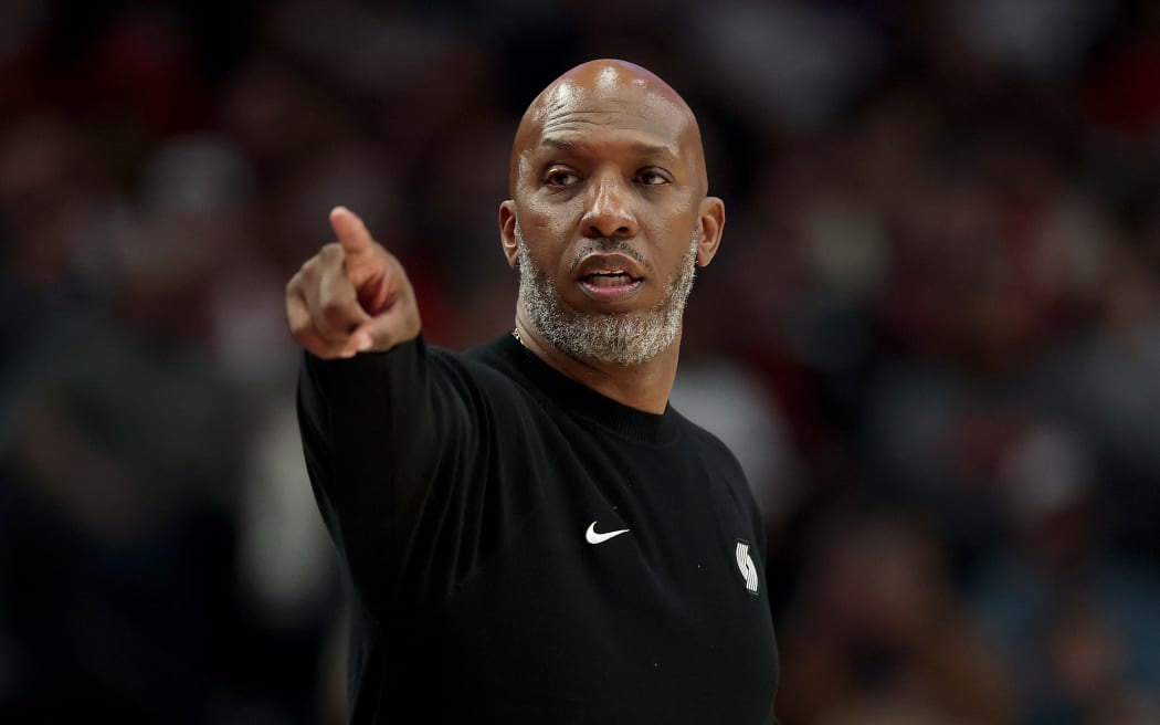 PORTLAND, OREGON - OCTOBER 22: Head coach Chauncey Billips of the Portland Trail Blazers looks on during the game against the Minnesota Timberwolves at Moda Center on October 22, 2025 in Portland, Oregon. NOTE TO USER: User expressly acknowledges and agrees that, by downloading and or using this photograph, User is consenting to the terms and conditions of the Getty Images License Agreement.   Steph Chambers/Getty Images/AFP (Photo by Steph Chambers / GETTY IMAGES NORTH AMERICA / Getty Images via AFP)