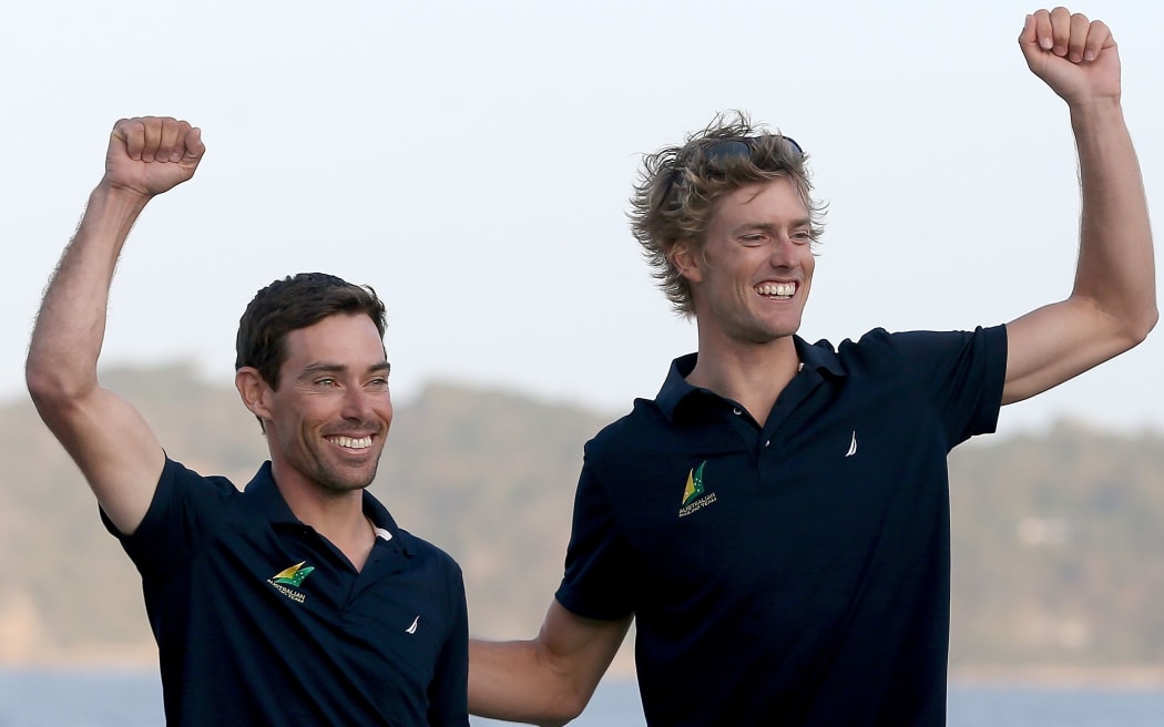 Mathew Belcher and Will Ryan of Australia celebrate winning the Rio Test Event, August, 2015
