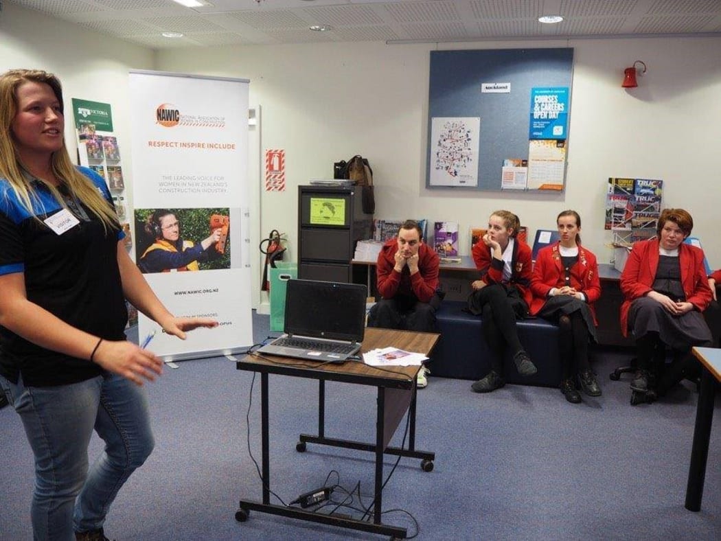 Plumbing apprentice Nikita Ward talking to Chilton Girls about a career in plumbing and gasfitting