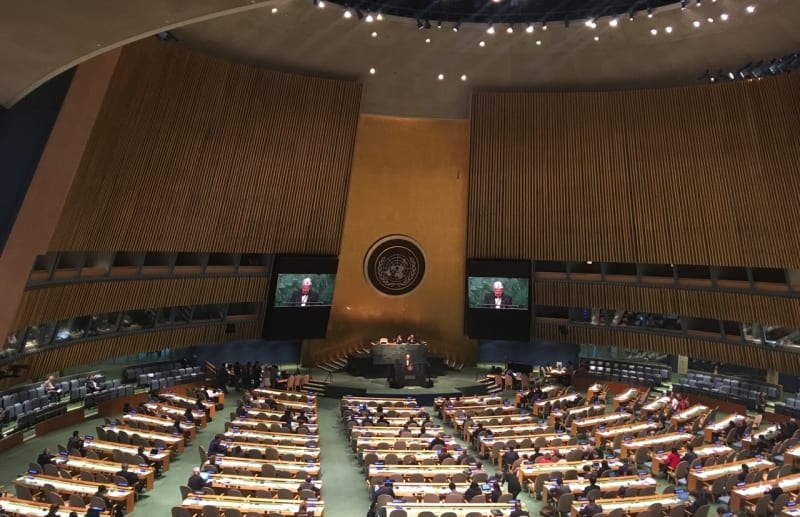 A view of the United Nations General Assembly Chamber during UNGASS 2016.