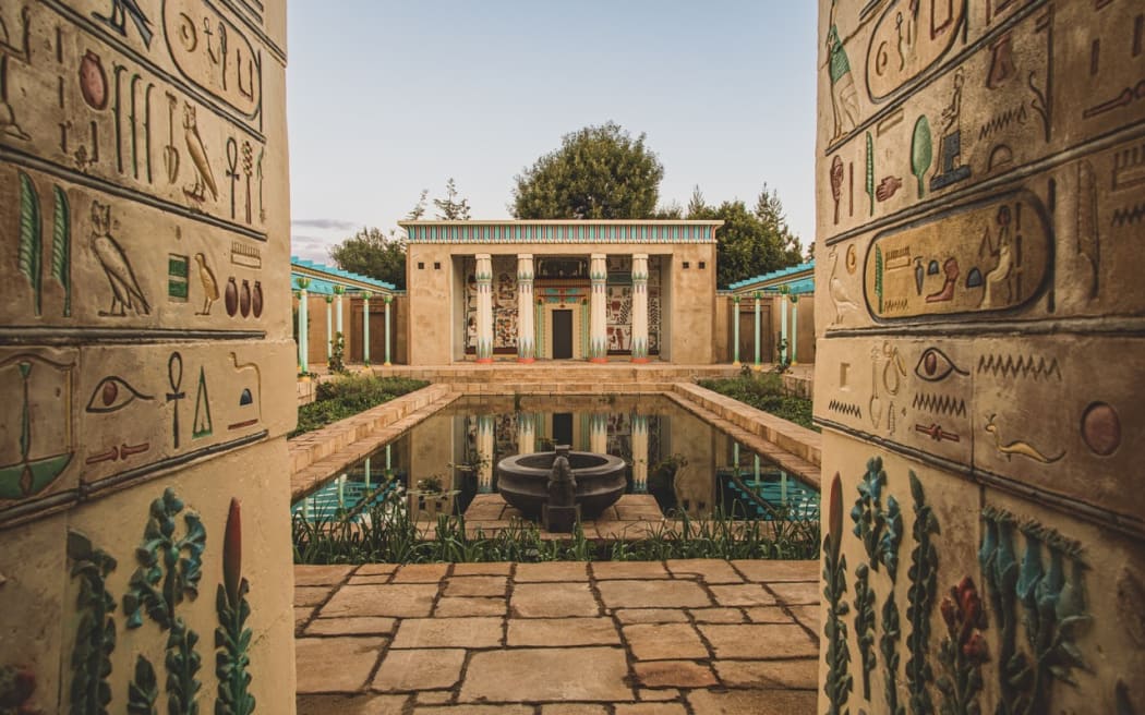 The ancient Egyptian Temple Garden one of 18 themed gardens telling the history of gardening and civilisations over the ages at the Hamilton Gardens.
