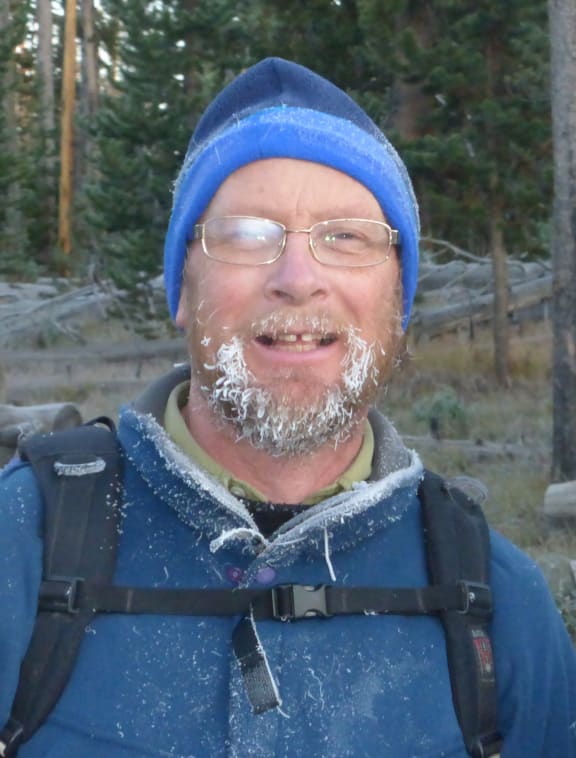Professor Colin Wilson braving subzero temperatures during field work in the Yellowstone Volcano in the United States.