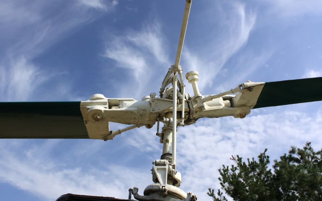 Close-up of some helicopter blades.