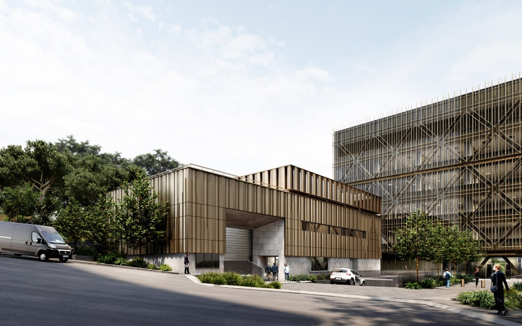 Render of the new Parliament buildings currently under construction, with the security hub building on the left, and a six-storey building for MPs on the right.