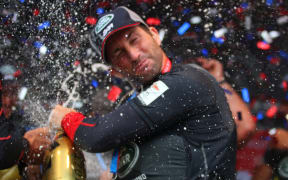 Ben Ainslie celebrates winning America's Cup World Series in Portsmouth. He now wants America's Cup success in Auckland.