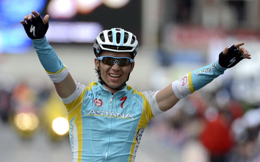 Maxim Iglinskiy of Astana wins a race.