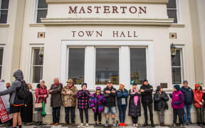 hands around the masterton town hall protest