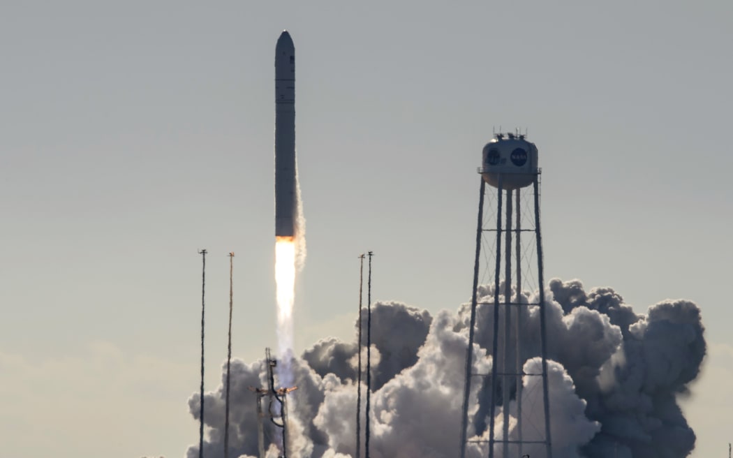 The Northrop Grumman Antares rocket, with Cygnus resupply spacecraft onboard, launches from Pad-0A of NASA's Wallops Flight Facility on November 2, 2019, in Virginia. -