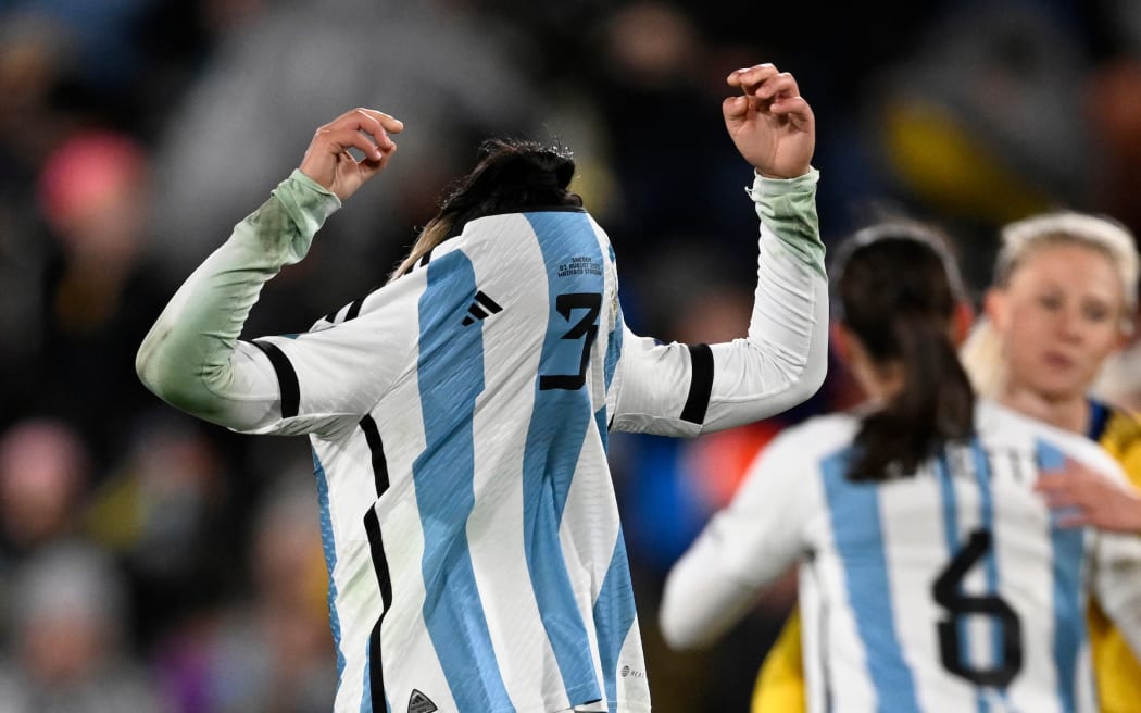 Argentina's Eliana Stabile reacts following the Women's World Cup Group G football match between Argentina and Sweden in Hamilton, New Zealand, Wednesday 2 August 2023. © Photo credit: Andrew Cornaga / www.photosport.nz