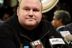 Kim Dotcom speaks to media after his "Moment of Truth" event at Auckland's Town Hall.