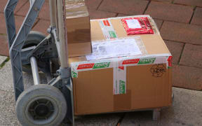 Packages on a courier's trolley