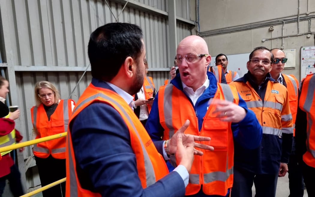 National Party leader Christopher Luxon visiting a cement factory in Onehunga.