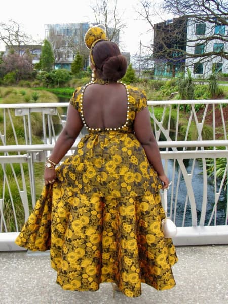 Foster Mwaba combined three vintage dresses to make one gown.