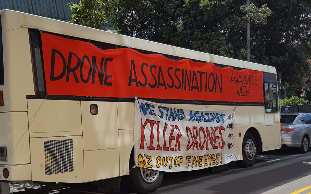 The blood-spilling protest was held to raise awareness of drone strikes.