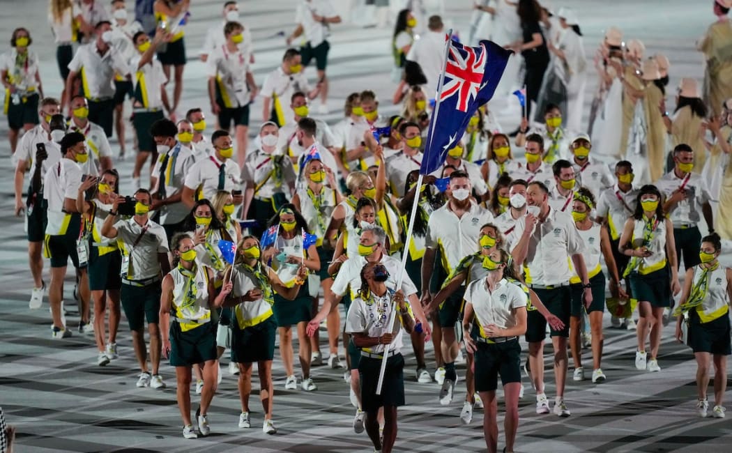 Australia during the Opening Ceremony of the Tokyo 2020 Olympic Games. Tuesday 27th July 2021. Mandatory credit: Â© John Cowpland / www.photosport.nz