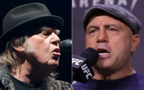 Neil Young (L) has criticised podcast host Joe Rogan (R) for his views on Covid-19 vaccines.
