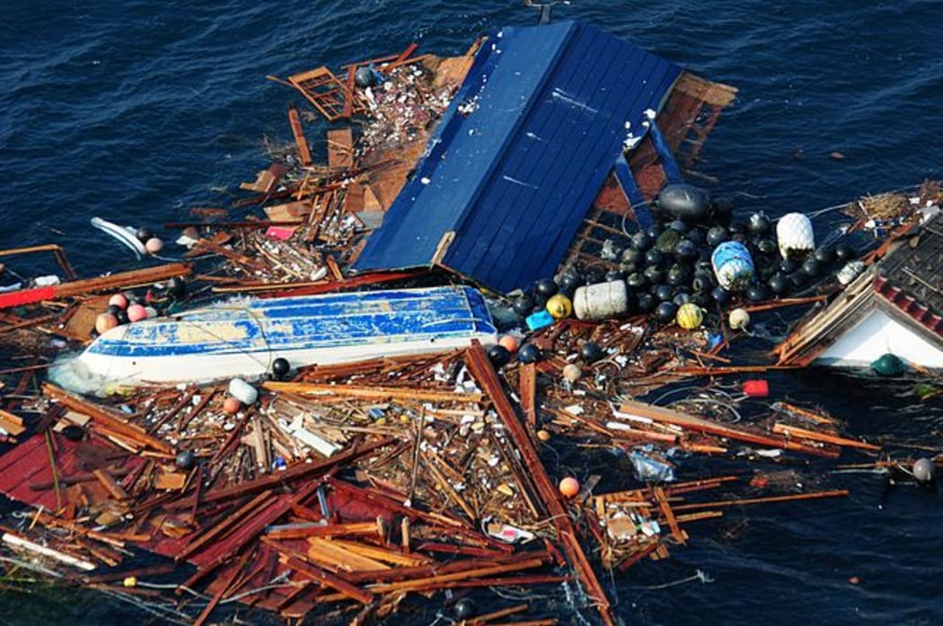 Japanese tsunami debris on the open ocean, March 2011
