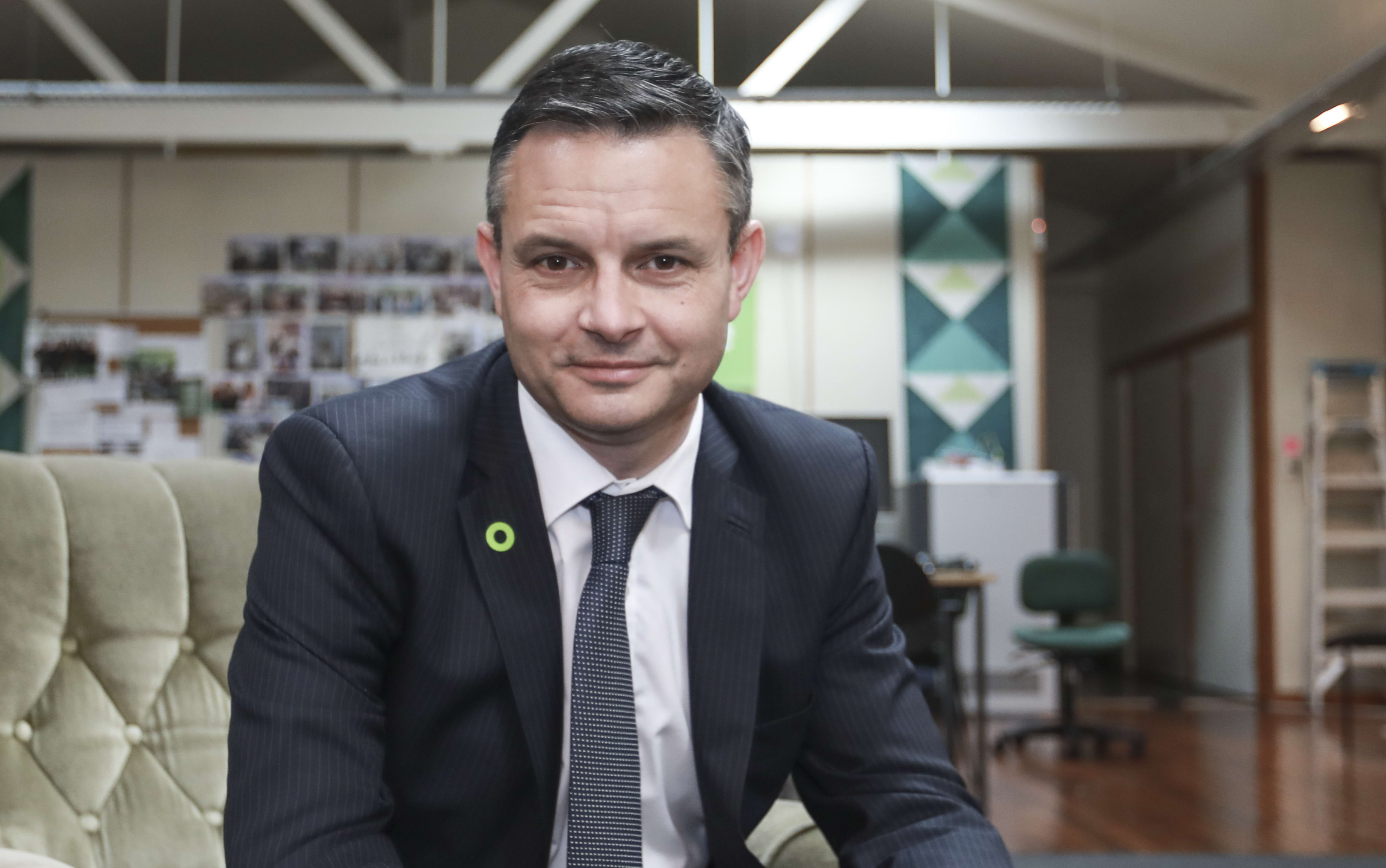 James Shaw at the Greens headquarters in Auckland.