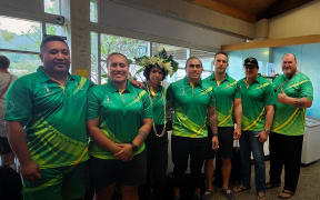 Team Cook Islands with Chef De Mission Mark Short and General Team Manager Jason Lindsay (far left)